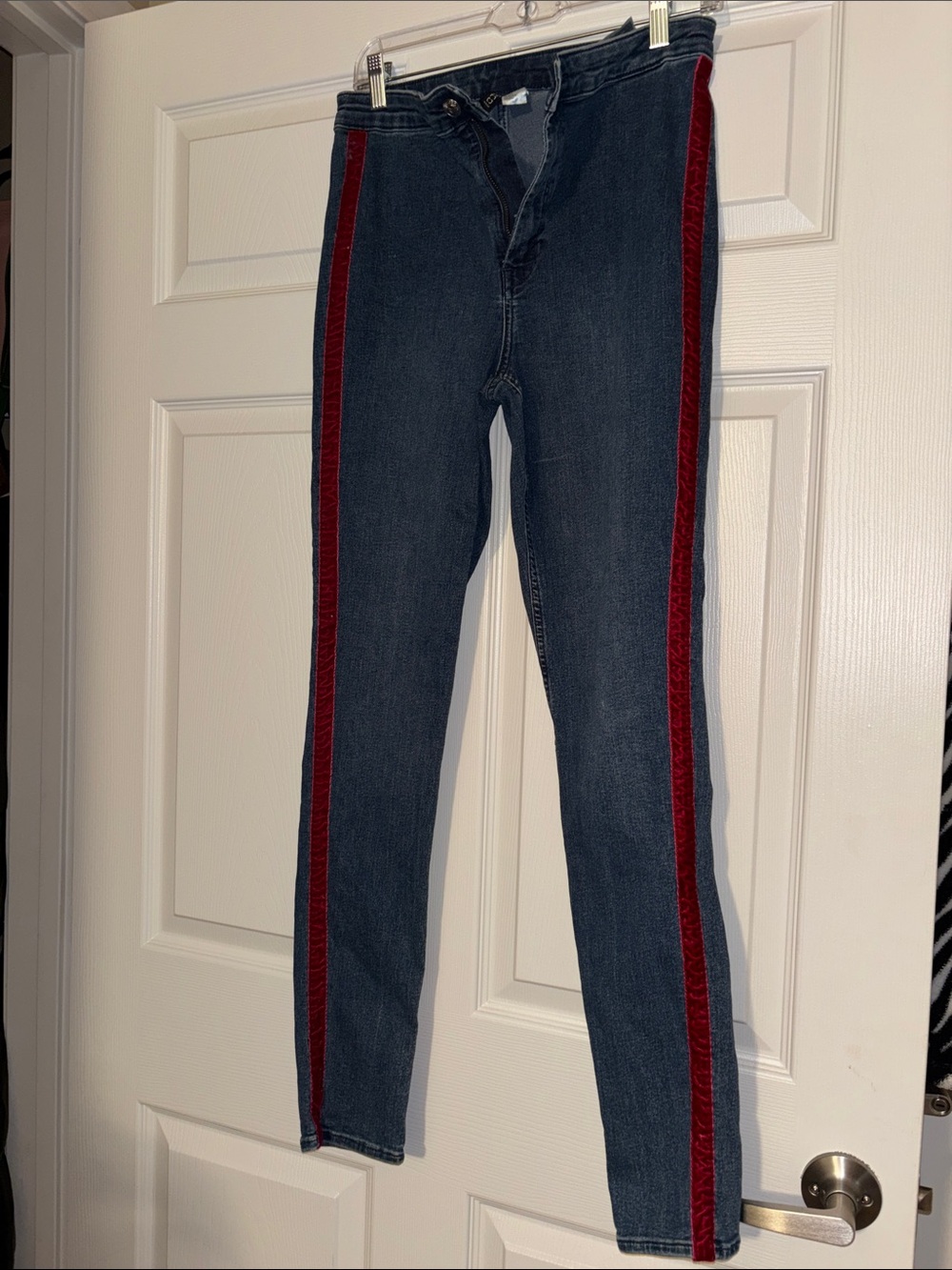 H&M Dark Blue Skinny Jeans with Red Side Stripes